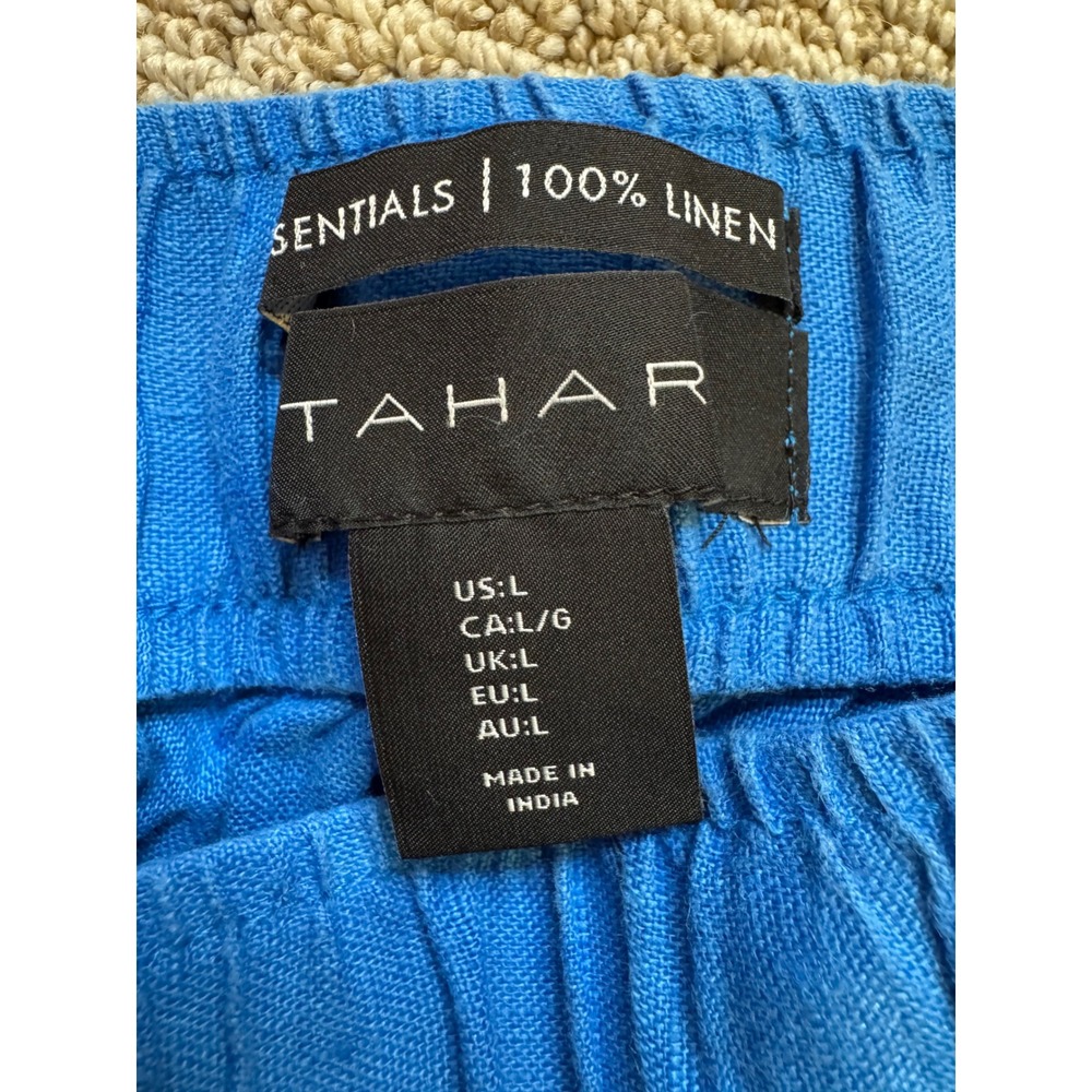 Tahari Essentials 100% Linen Wide Leg Pants Cobalt Blue Elastic Waist Large - Picture 3 of 9
